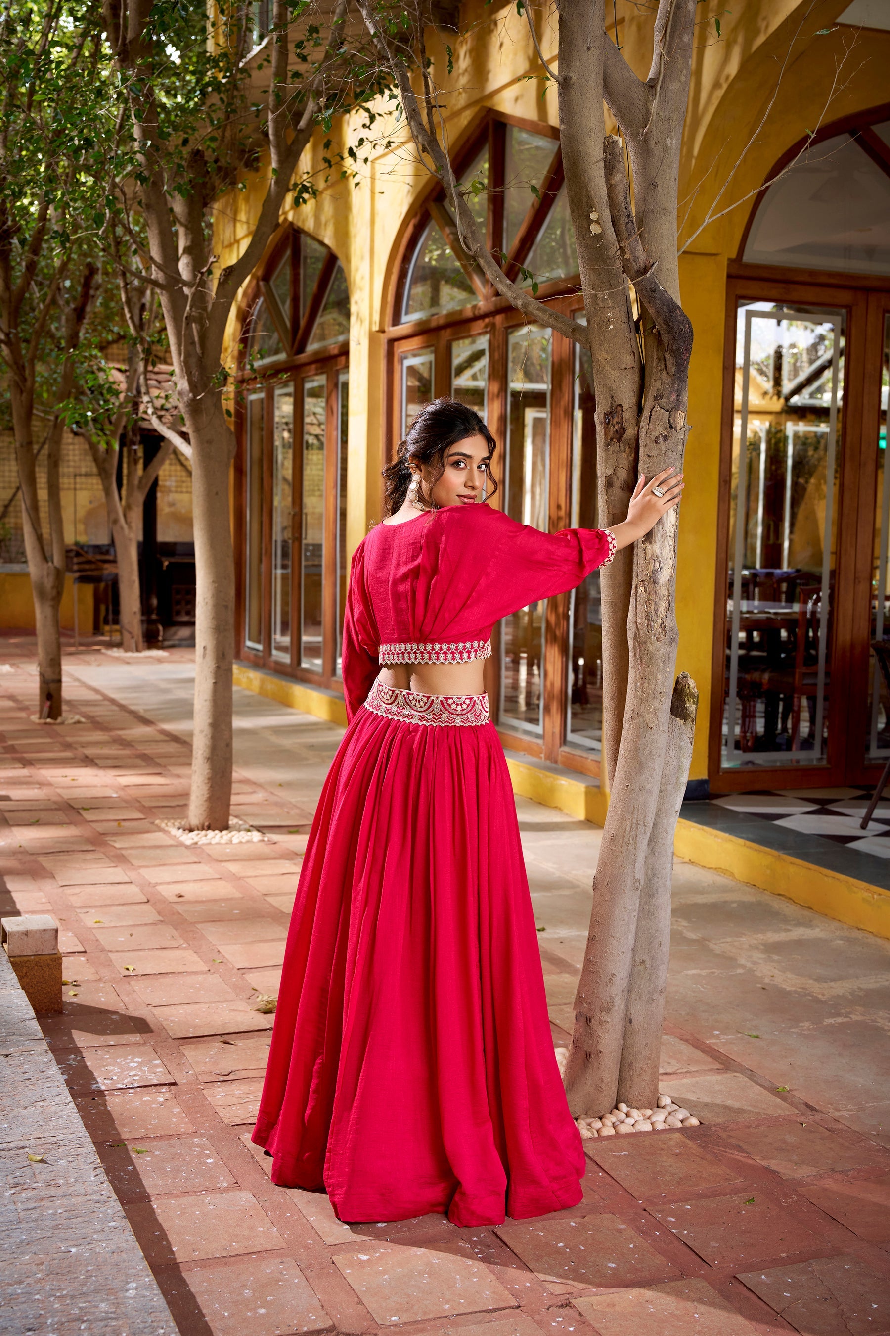 Pink Vichitra Silk Thread Embroidery Lehenga Choli Co-ord Set