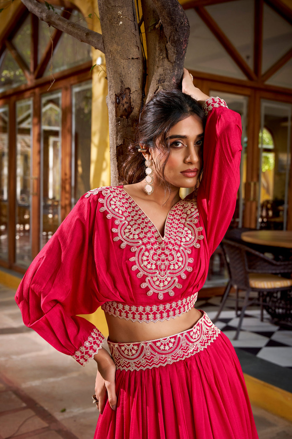 Pink Vichitra Silk Thread Embroidery Lehenga Choli Co-ord Set