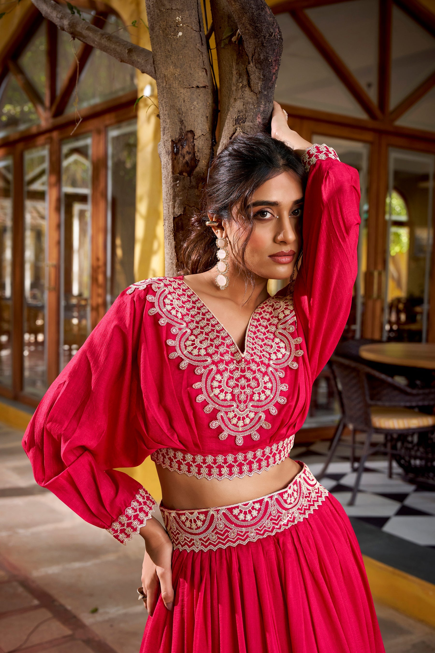 Pink Vichitra Silk Thread Embroidery Lehenga Choli Co-ord Set