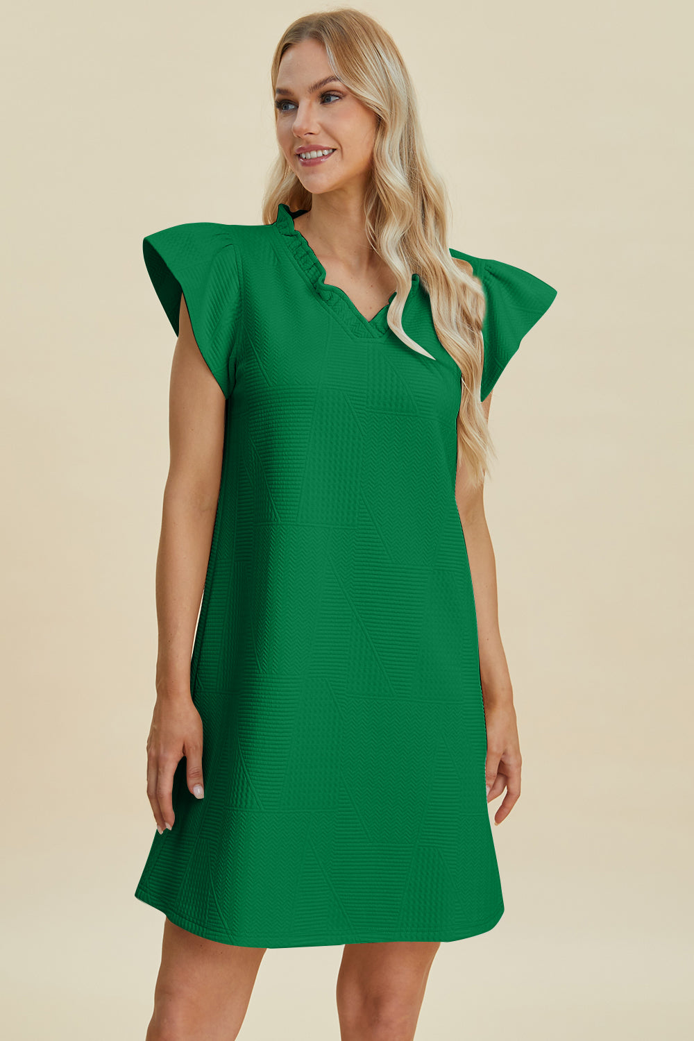 Ruffled V-Neck Cap Sleeve Dress in Elegant Style