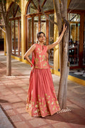 Rust Shimmer Lehenga Choli Set with Foil Embroidery and Can Can