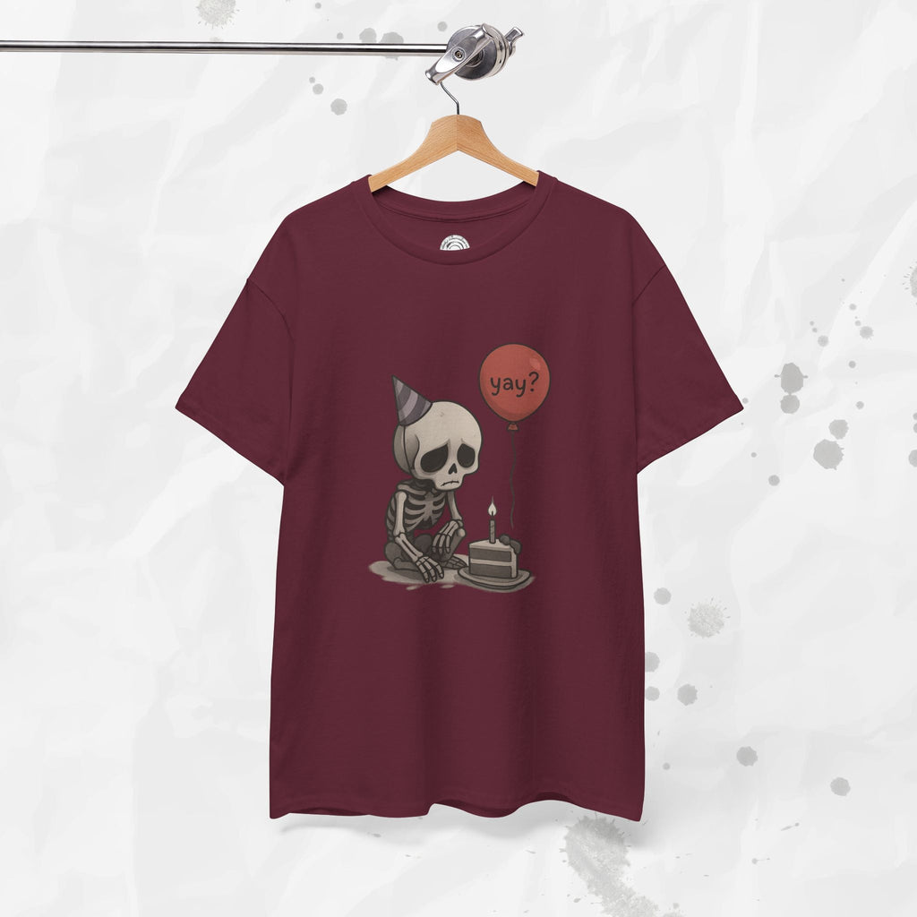 Yay? Skeleton Birthday Graphic T-Shirt - Available in Grey and Red - Image 21