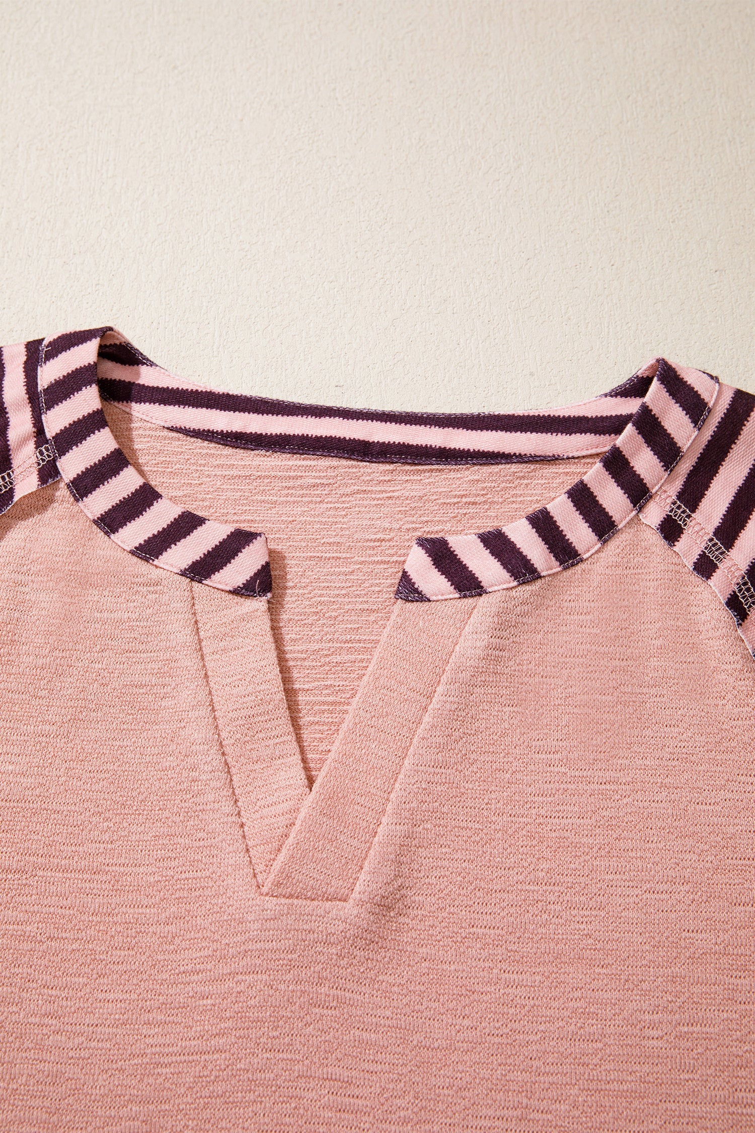 Colorblock Stripe Floral V-Neck Long Sleeve Top