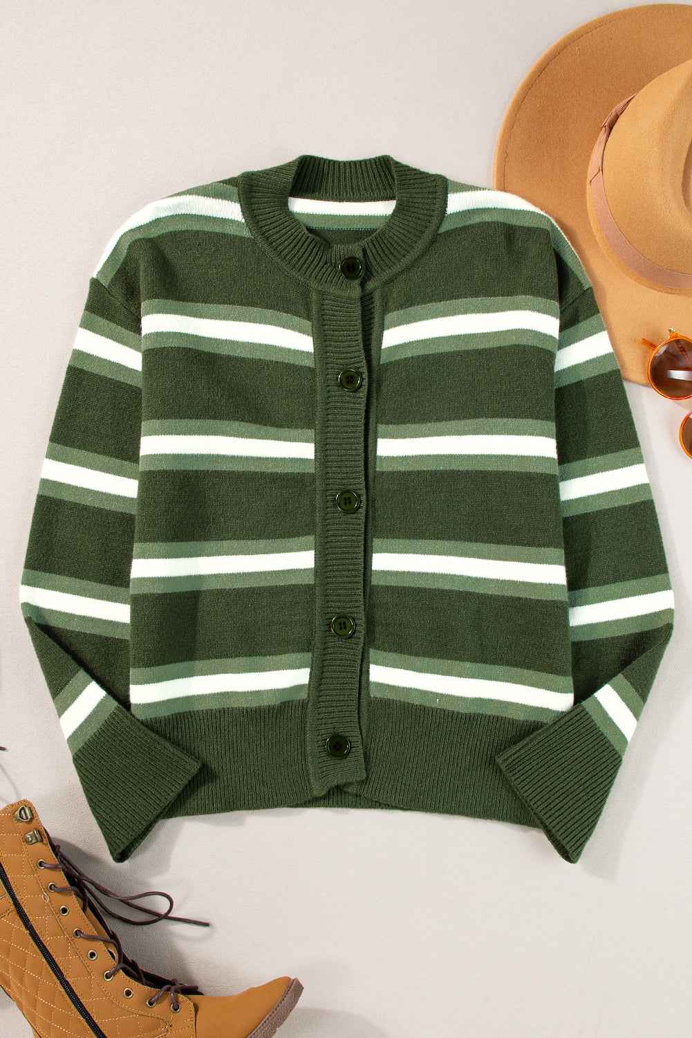 Stripe Drop Shoulder Buttoned Cardigan Sweater