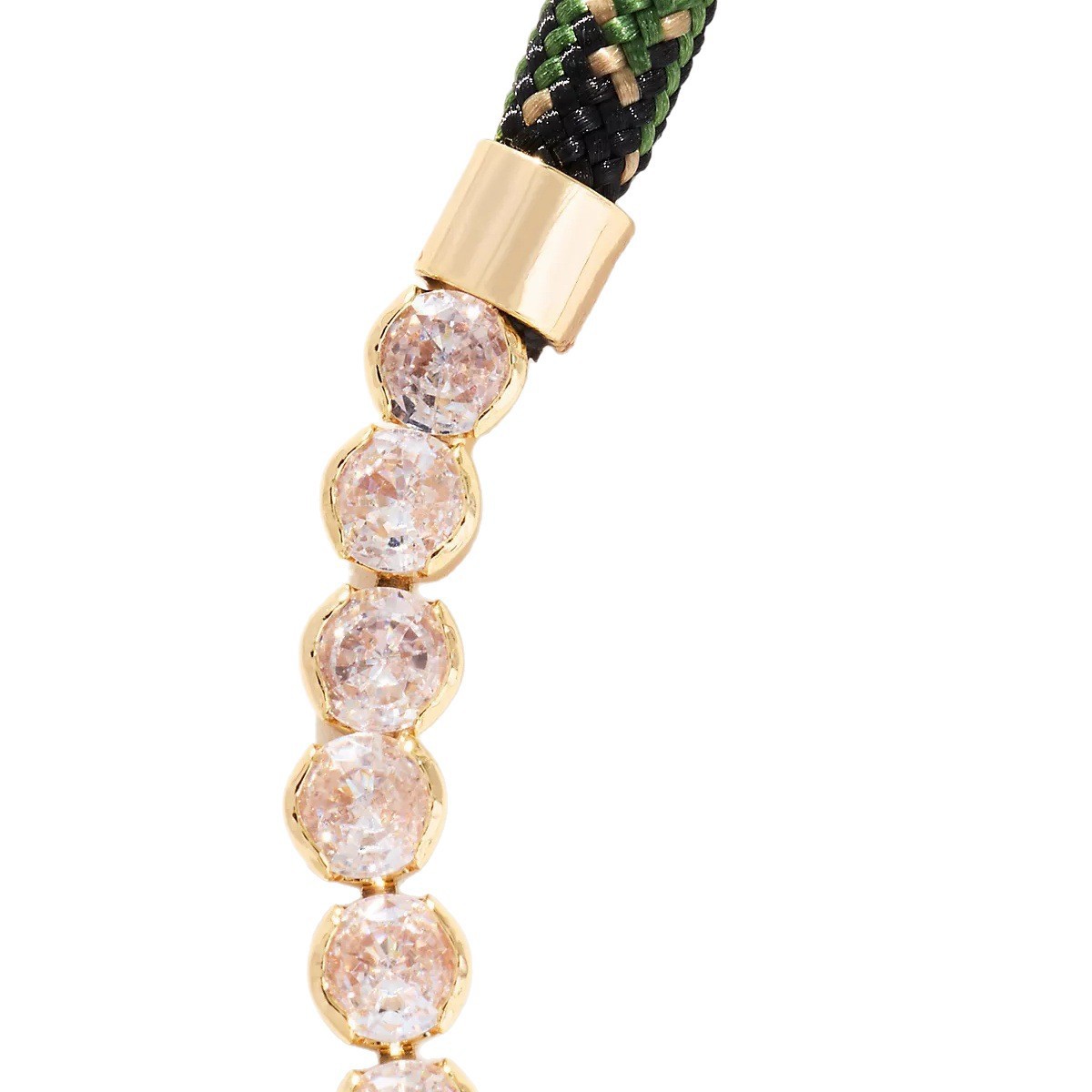 Off-white Brown-striped Woven Necklace with Diamond-encrusted Chain