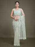 Light Green soft net saree featuring intricate sequin embroidery