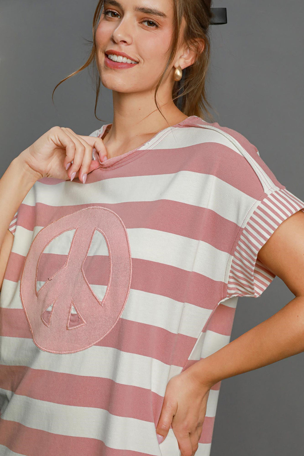 Peace Applique Striped Mini Dress with High-Low Hem