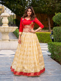 Cream Jacquard Silk Paithani Zari Lehenga Choli with matching Koti and intricate weaving