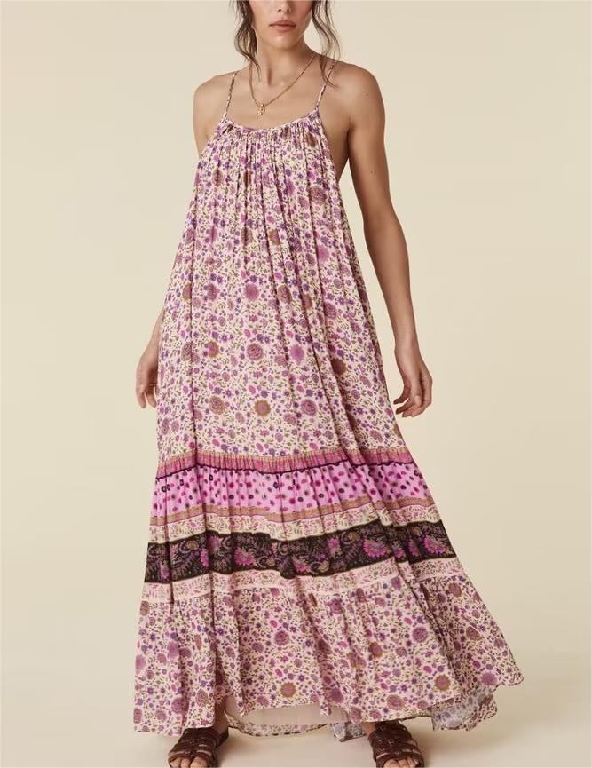 Watermark Positioning Flower Long Suspender Dress