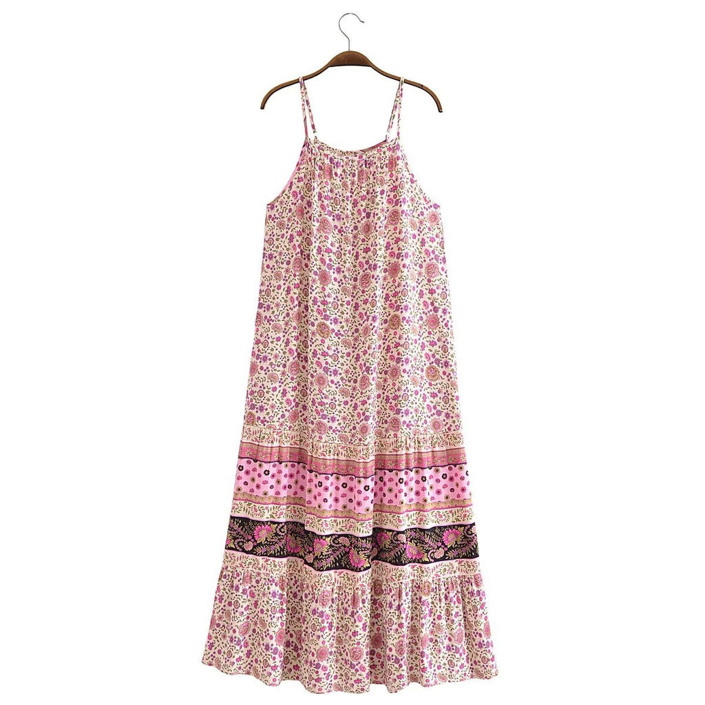 Watermark Positioning Flower Long Suspender Dress