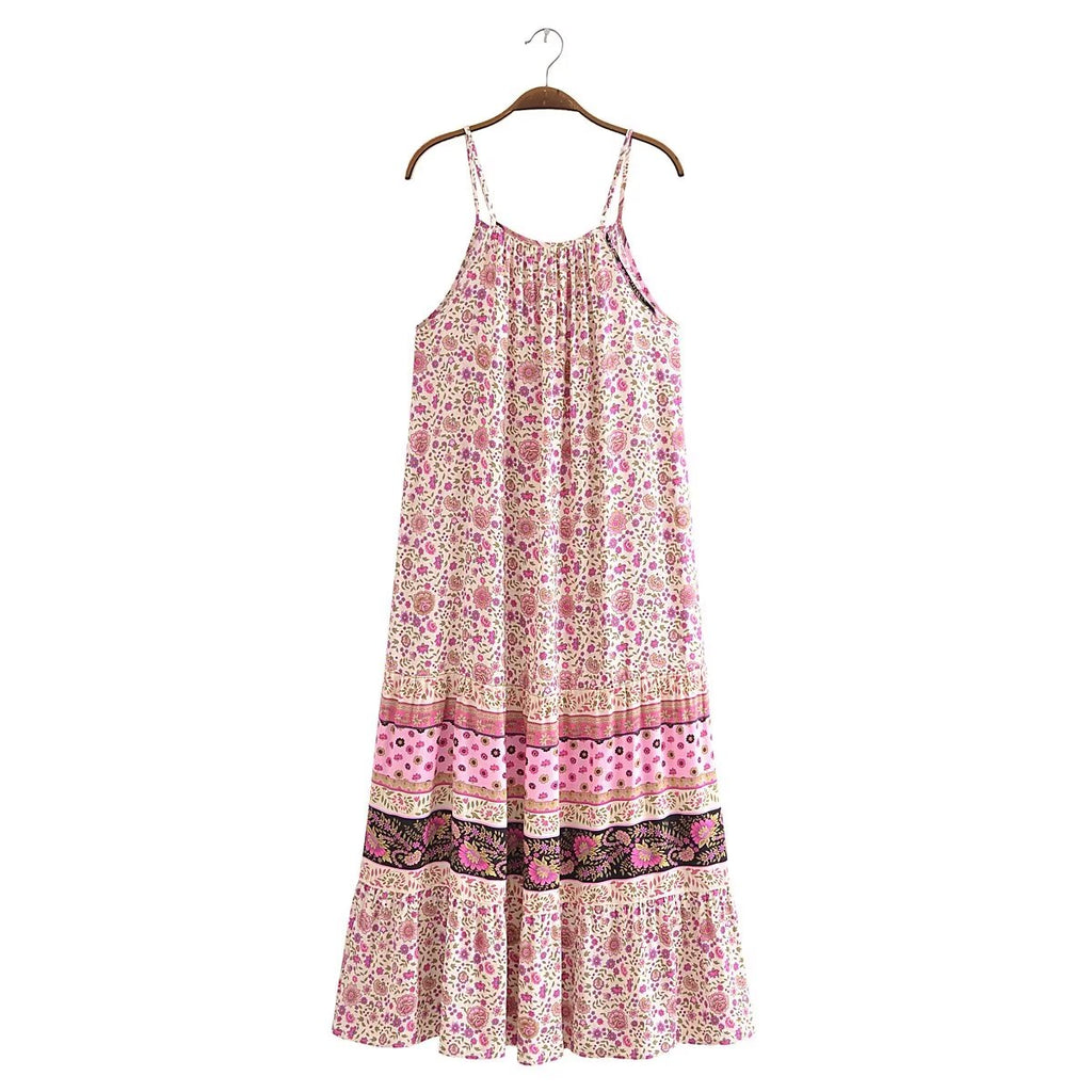 Watermark Positioning Flower Long Suspender Dress