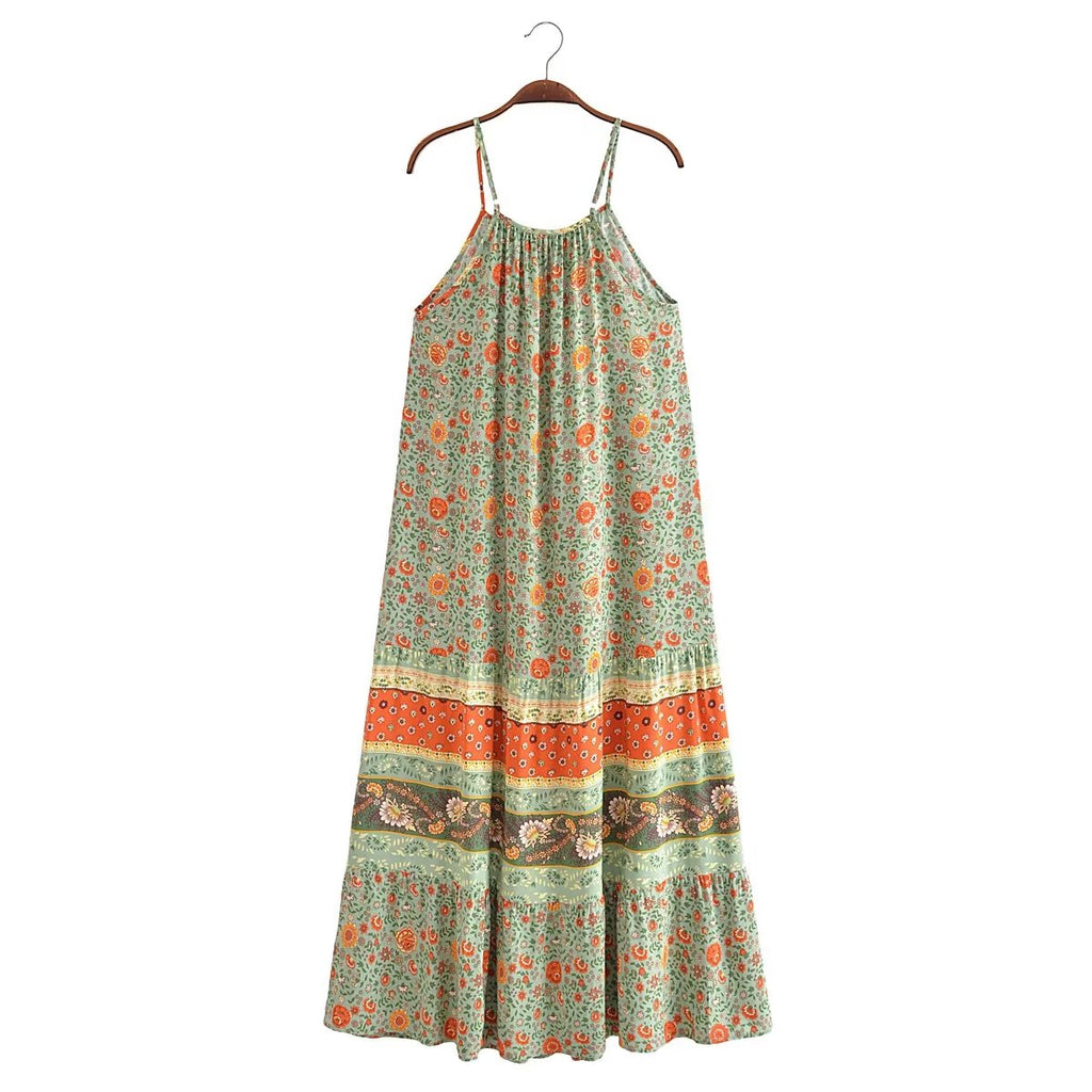 Watermark Positioning Flower Long Suspender Dress