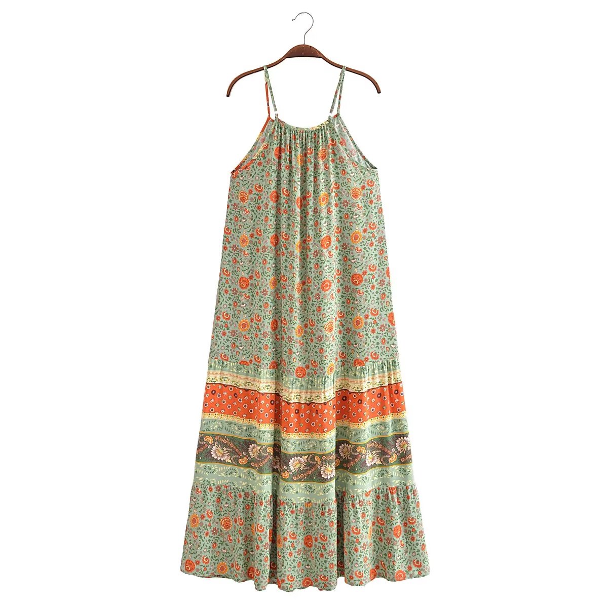 Watermark Positioning Flower Long Suspender Dress