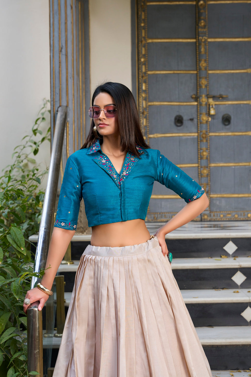 Offwhite Tussar Silk Floral Print Lehenga Choli - Traditional Fusion