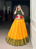 Mustard Cotton Silk Lehenga Choli with intricate gold Zari weaving work