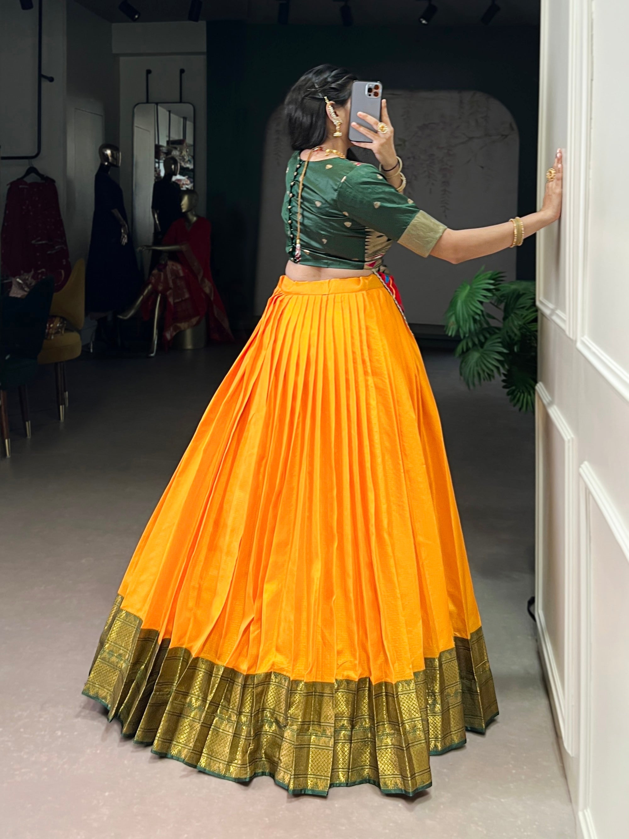 Mustard Cotton Silk Lehenga Choli with Zari Weaving Work