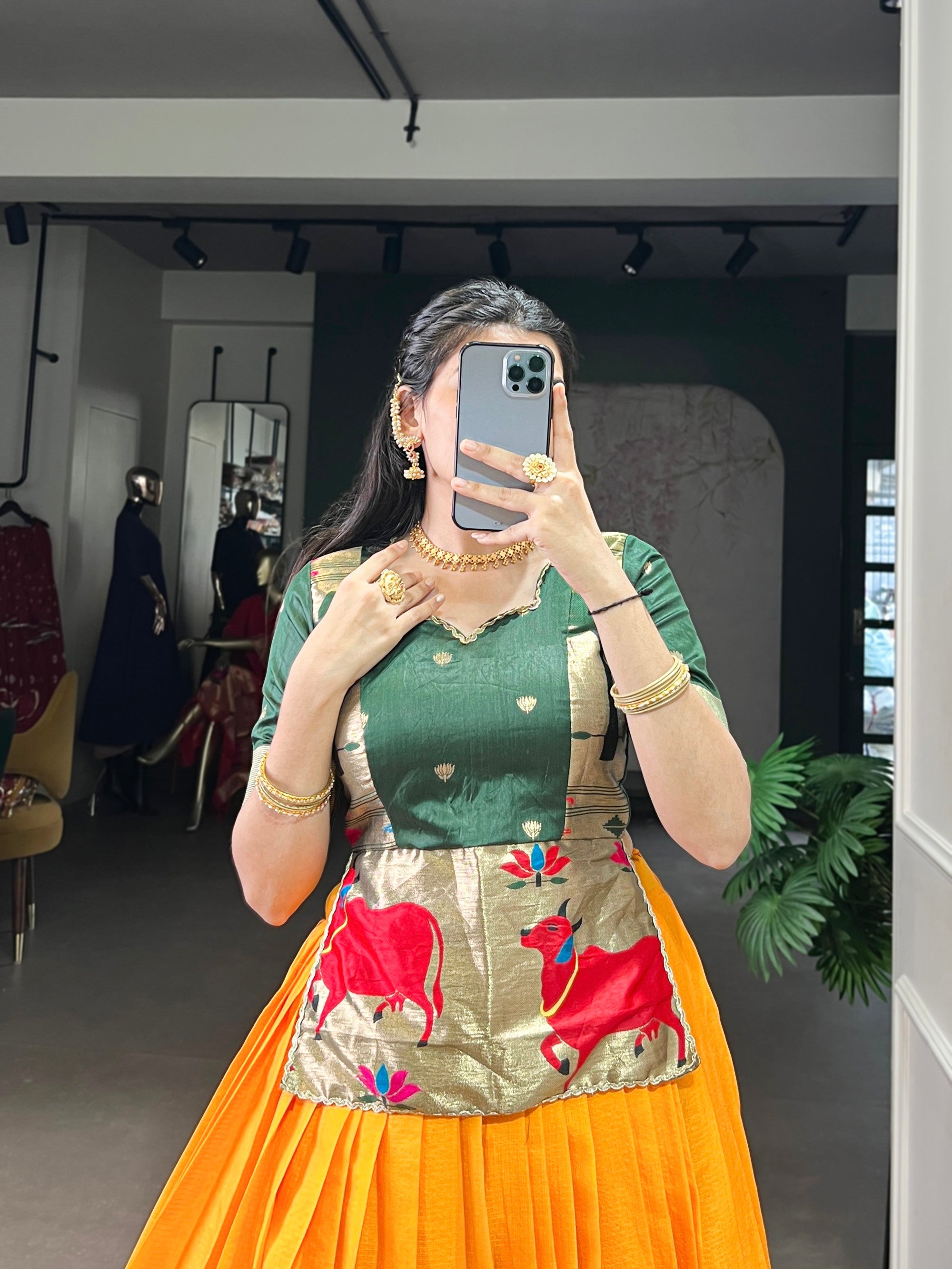 Mustard Cotton Silk Lehenga Choli with Zari Weaving Work
