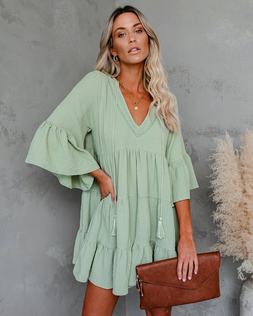 Women Summer New Lace Tassel Lace Patchwork Ruffled Dress