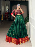 Green Poly Cotton Lehenga Choli with Zari Weaving and Koti