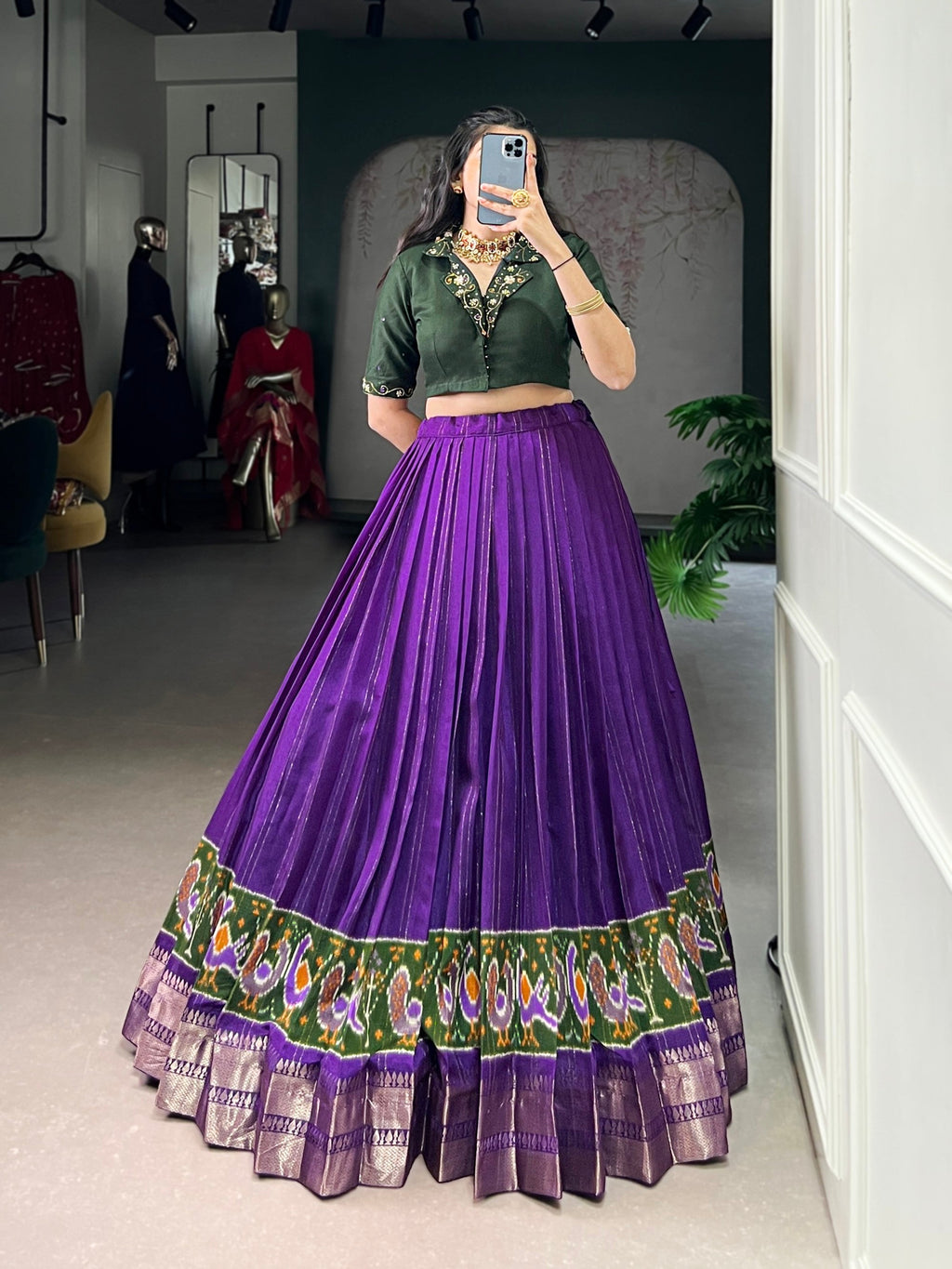 Lorenvalley Fashion Purple Poly Cotton Printed With Zari Weaving Lehenga Choli
