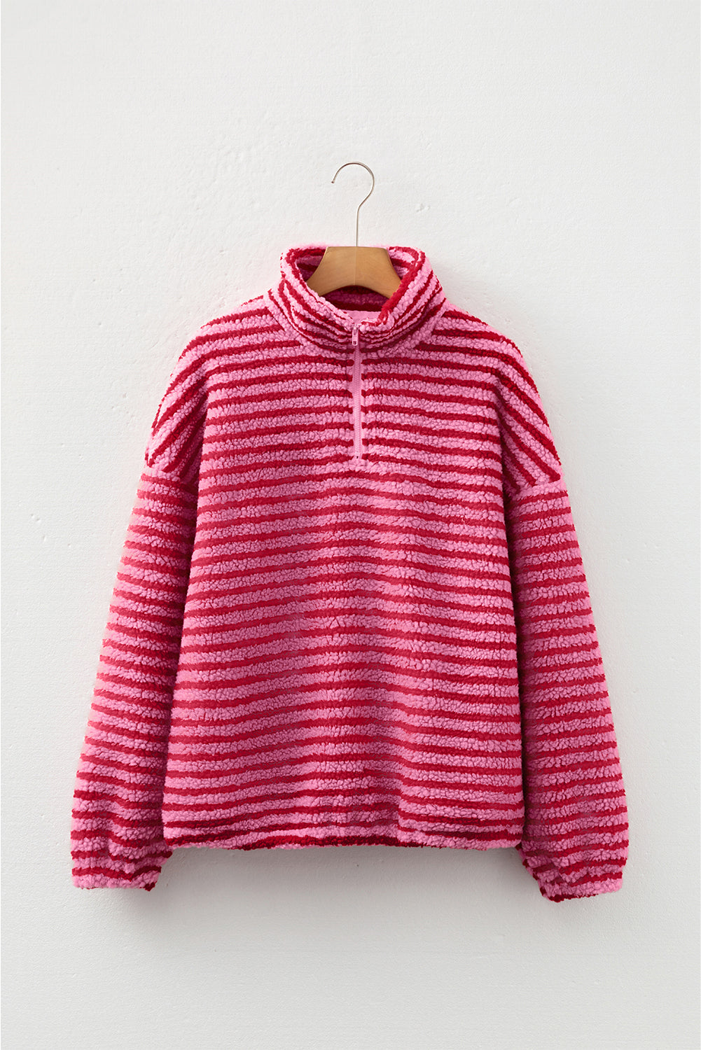 Stripe Fleece Quarter Zip Oversize Sweatshirt