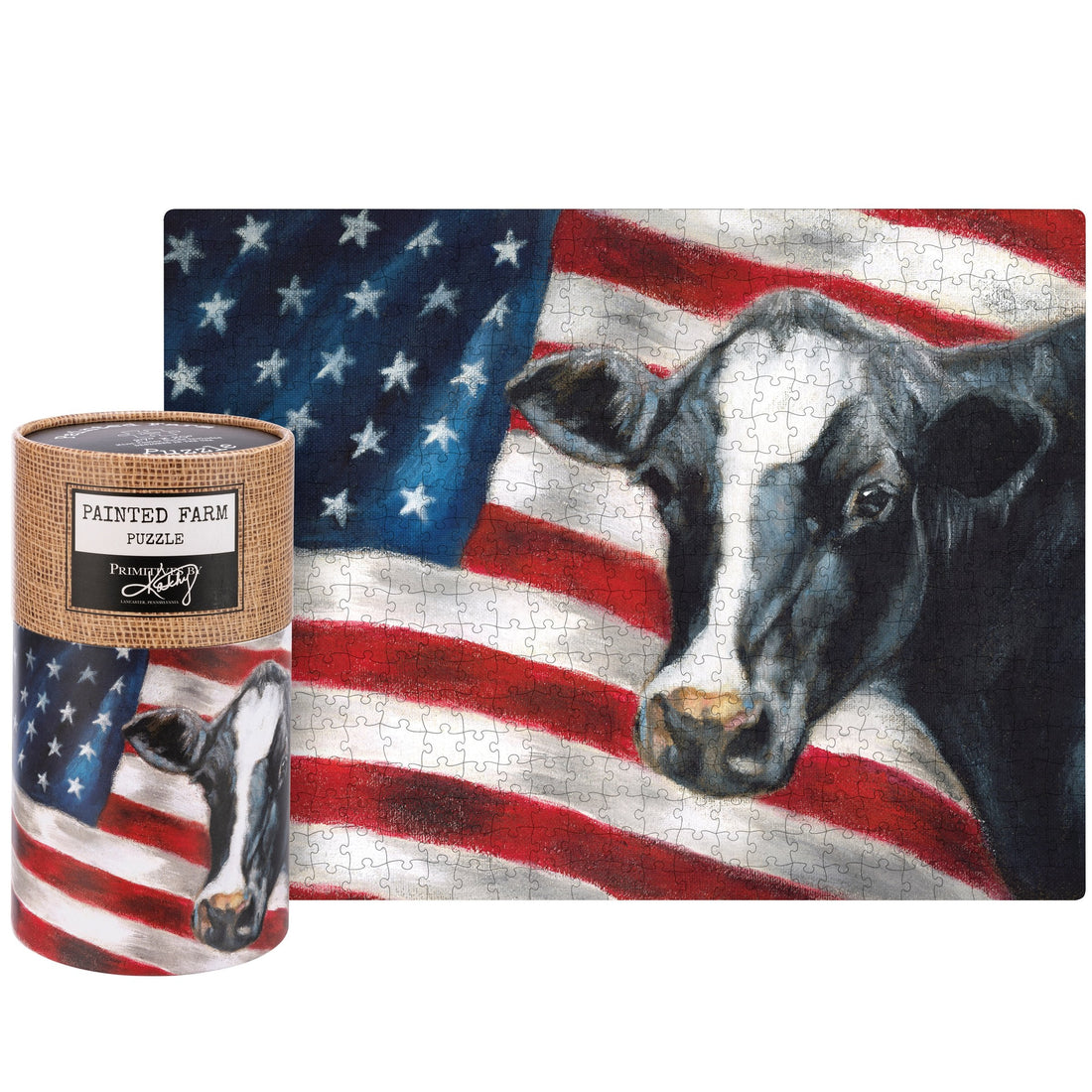 Painted Farm Puzzle – Cow & American Flag (1,000 Pieces)