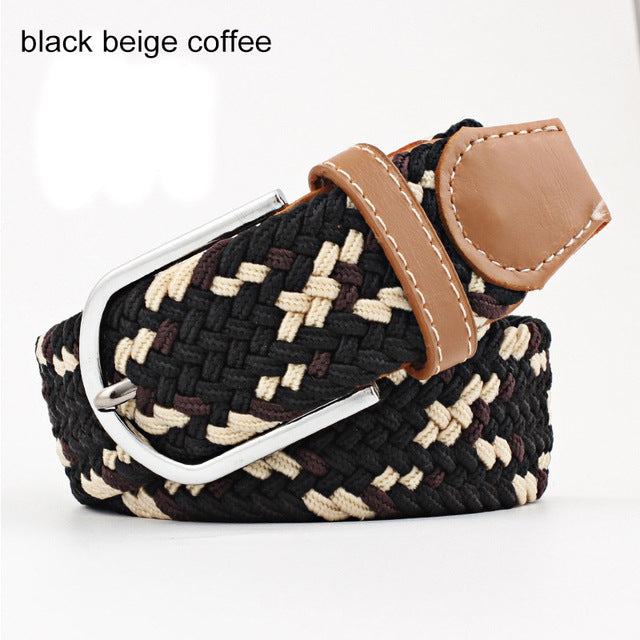 Women's Elastic Woven Belt with Faux Leather Trim & Metal Buckle - Image 17