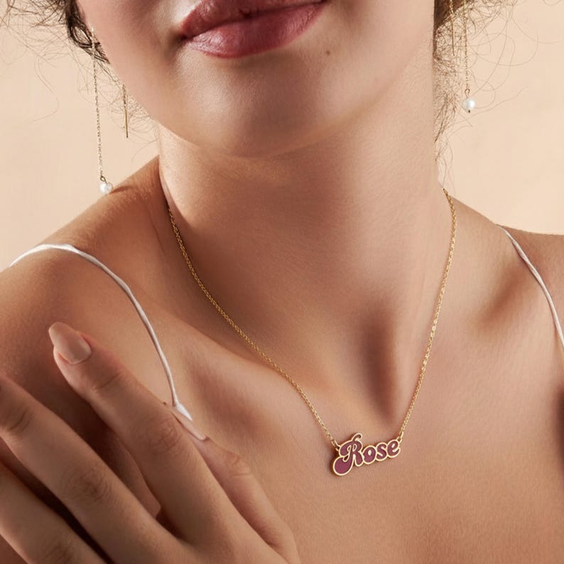 Personalized Cursive Name Necklace in Gold, Teal, Pink and Magenta