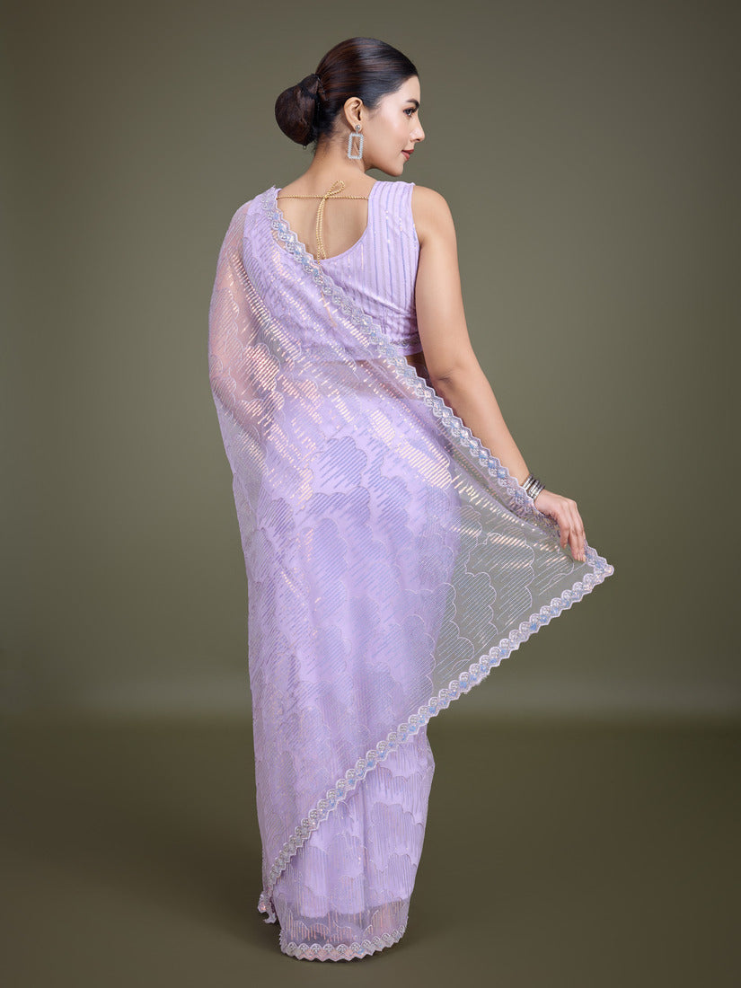 Lavender Soft Net Saree with Exquisite Sequin Work