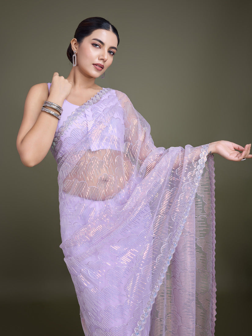 Lavender Soft Net Saree with Exquisite Sequin Work