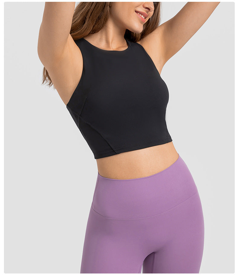 Spring Summer Pull High round Tie Chest Pad Yoga Vest Nude Feel Tight High Elastic Sports Fitness Top Women