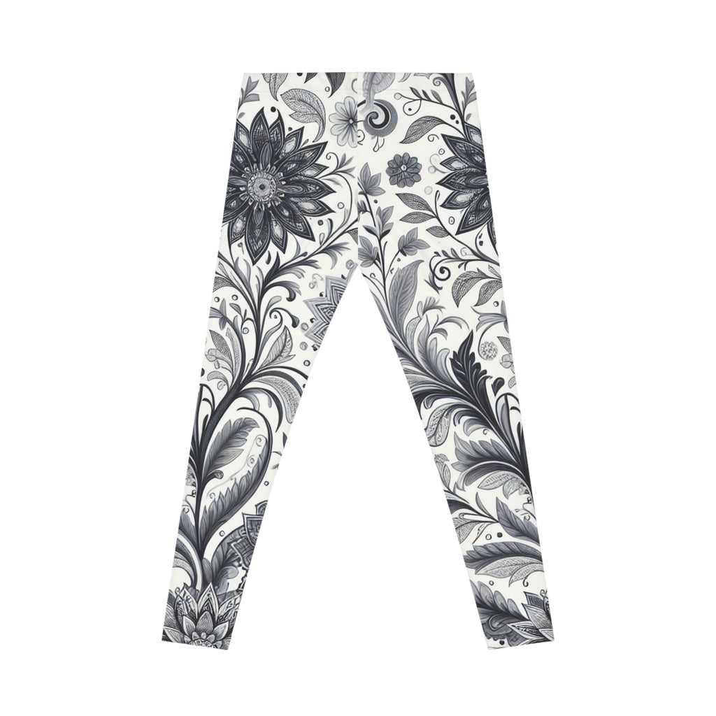 Women's High-Rise Floral Leggings, Black and White Athletic Pants