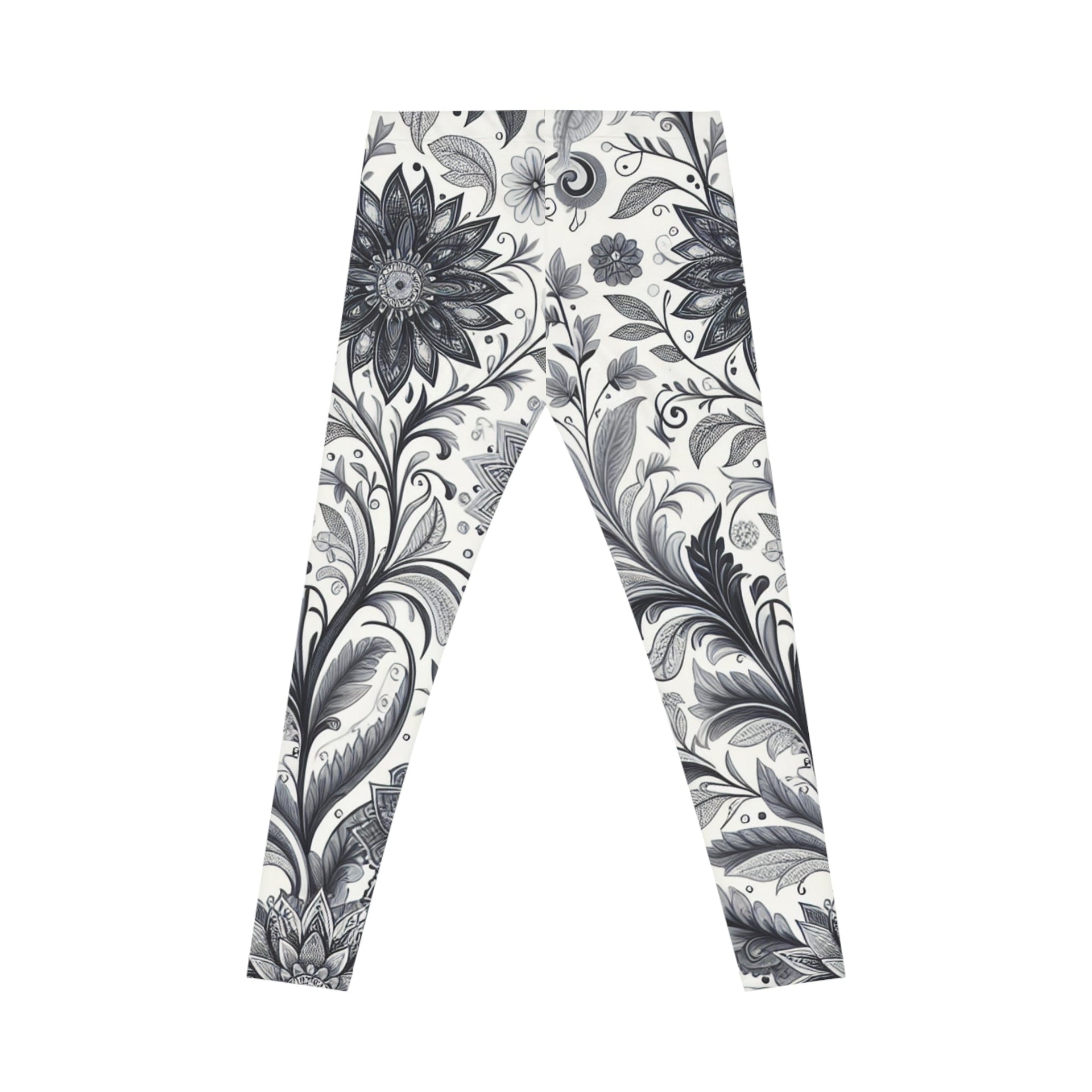 Women's High-Rise Floral Leggings, Black and White Athletic Pants