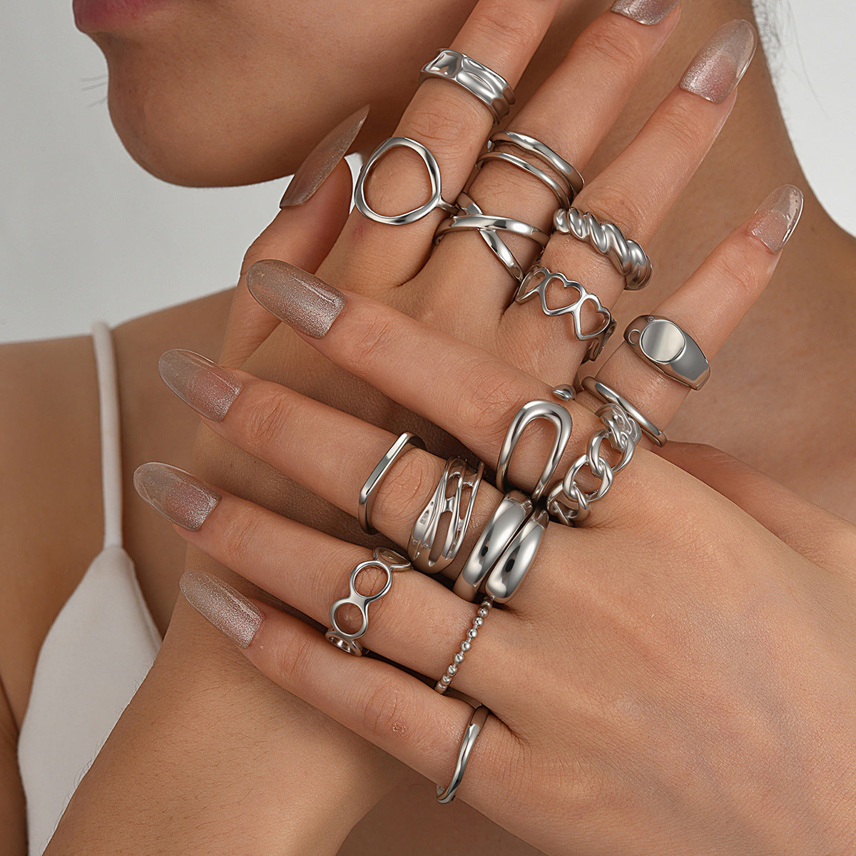Niche-style Geometric Hollowed-out Heart Open-ring Jewelry