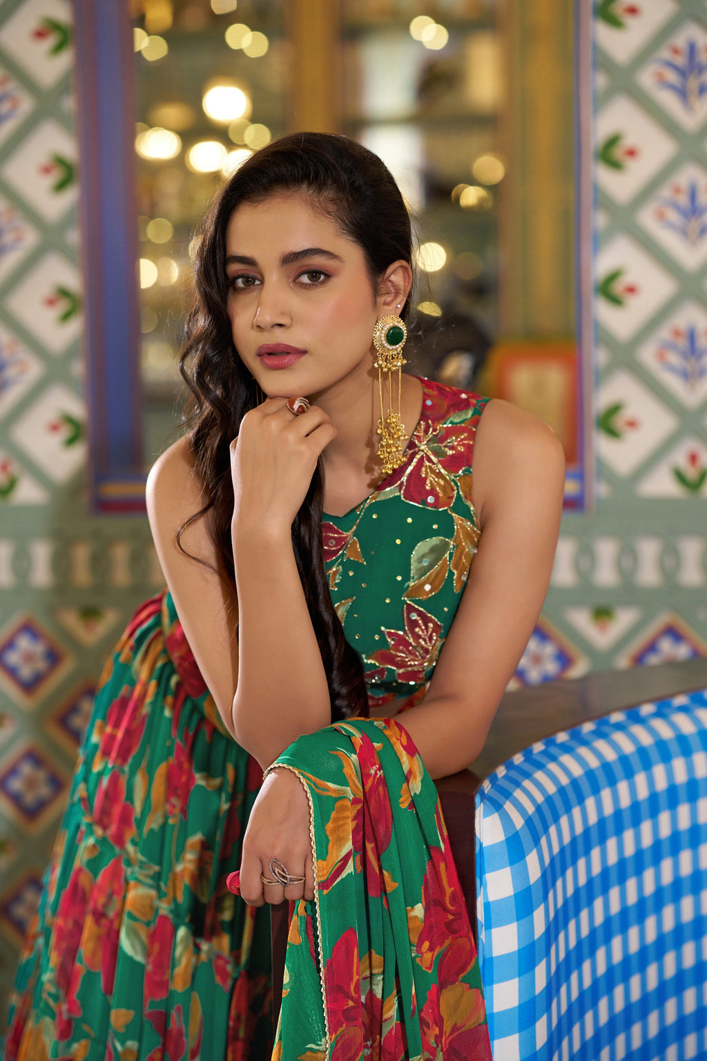 Multicolor Marble Floral Printed Lehenga Choli with Dupatta