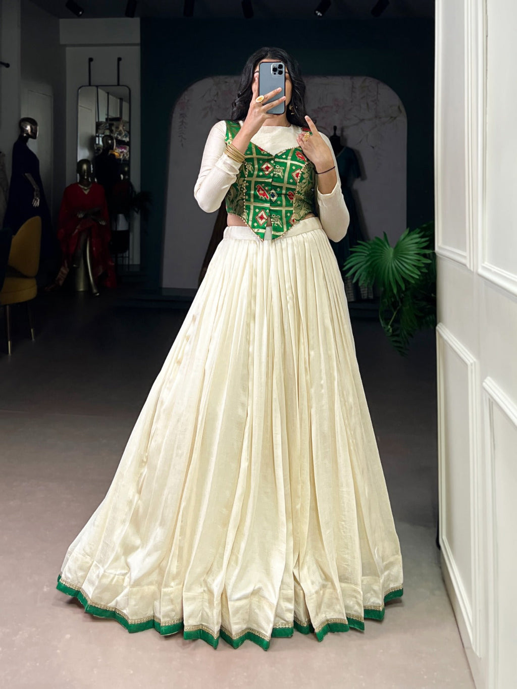 Off White Vichitra Silk Lace Lehenga Choli Ethnic Co-ord Set