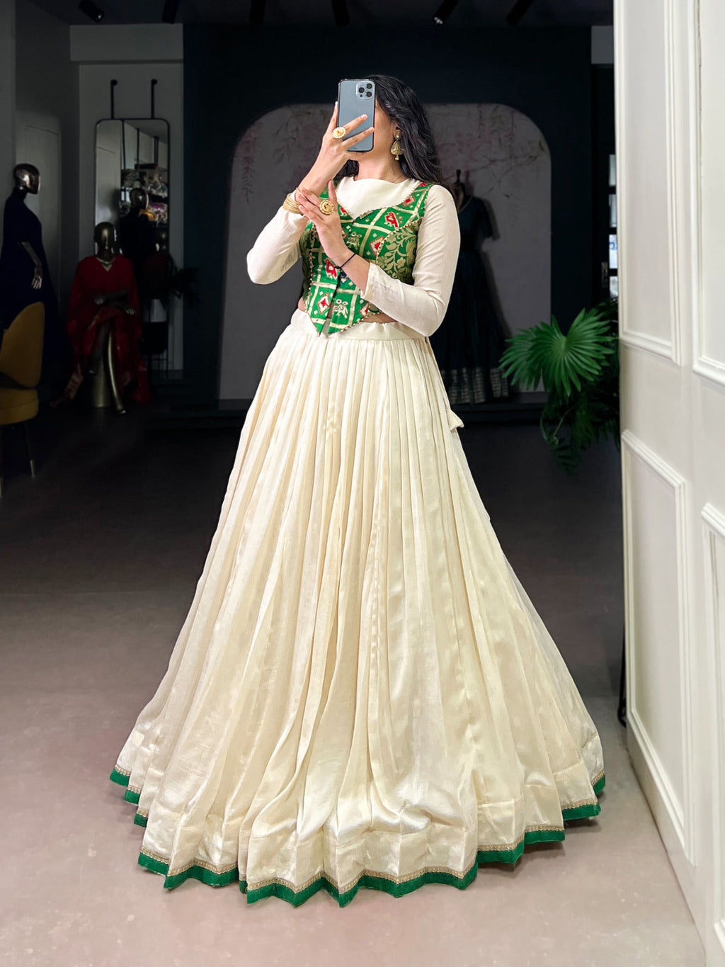Off White Vichitra Silk Lace Lehenga Choli Ethnic Co-ord Set