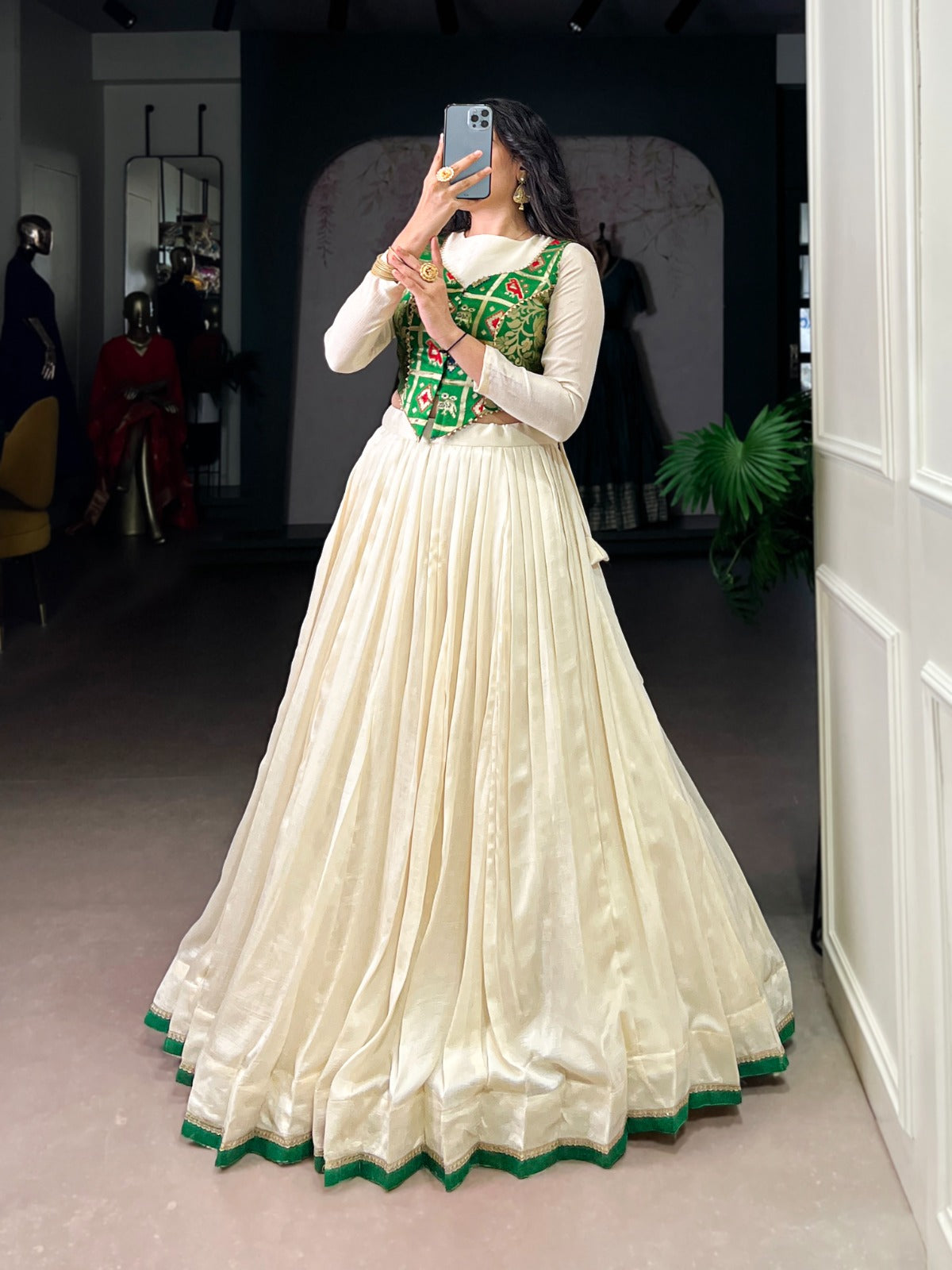 Off White Vichitra Silk Lace Lehenga Choli Ethnic Co-ord Set