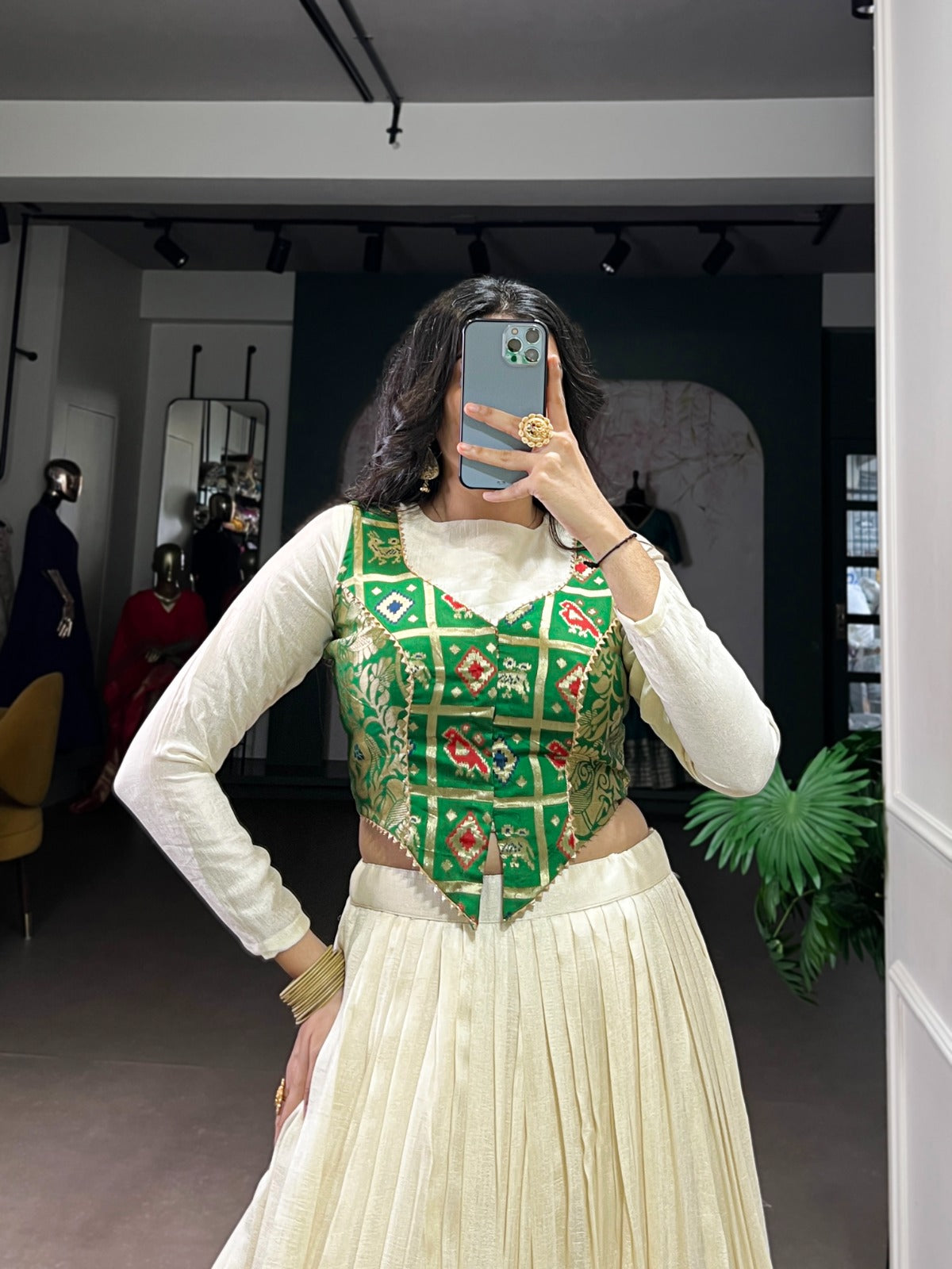 Off White Vichitra Silk Lace Lehenga Choli Ethnic Co-ord Set