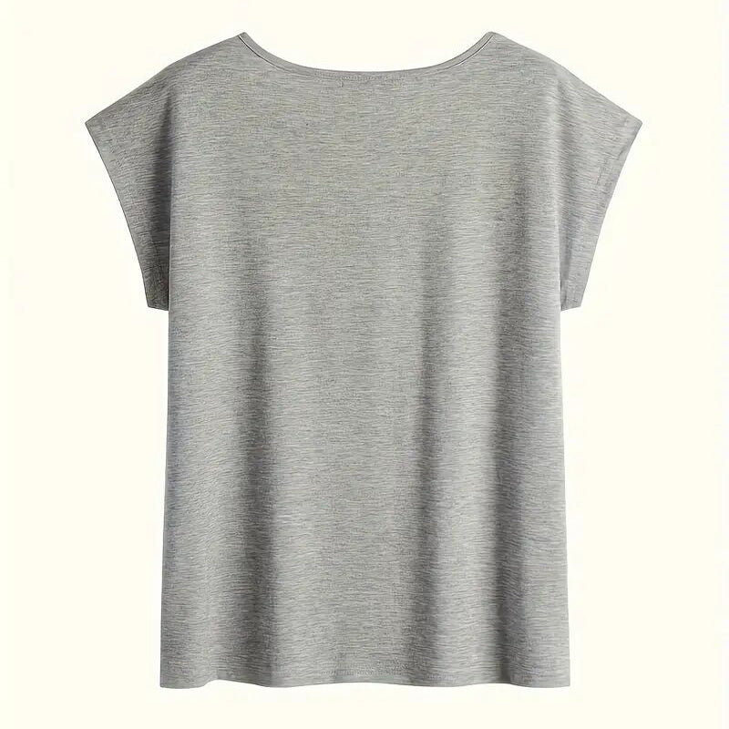 Women's Grey V-Neck Short Sleeve Floral Van Graphic Print Tee - Image 2