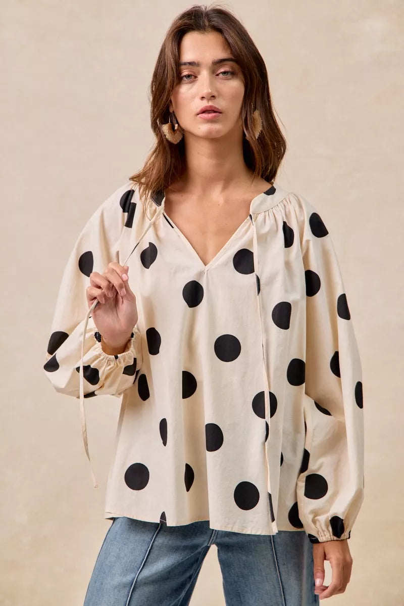 BiBi Polka Dot Exaggerated Balloon Sleeves Blouse