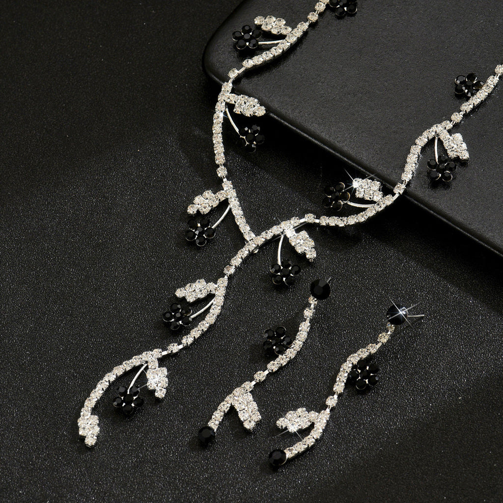 Cross-Border Jewelry, Wedding Photography Bridal Accessories, Claw Chain Silver-Plated Five-Leaf Flower Necklace And Earrings Two-Piece Set