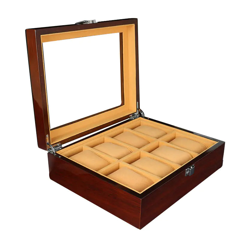 8-Position Wooden Watch Box for Display and Storage
