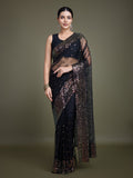 Black soft net saree with detailed sequin border and pallu