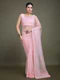 Light pink soft net saree with detailed sequin border