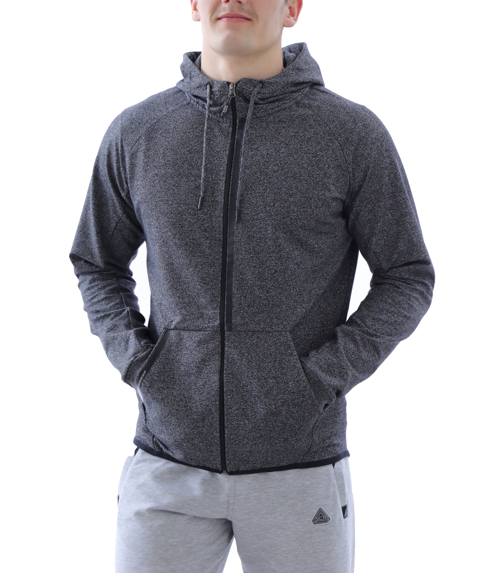 Mens Slim Fit Full-Zip Hooded Sweatshirt in Heather Grey - Image 11
