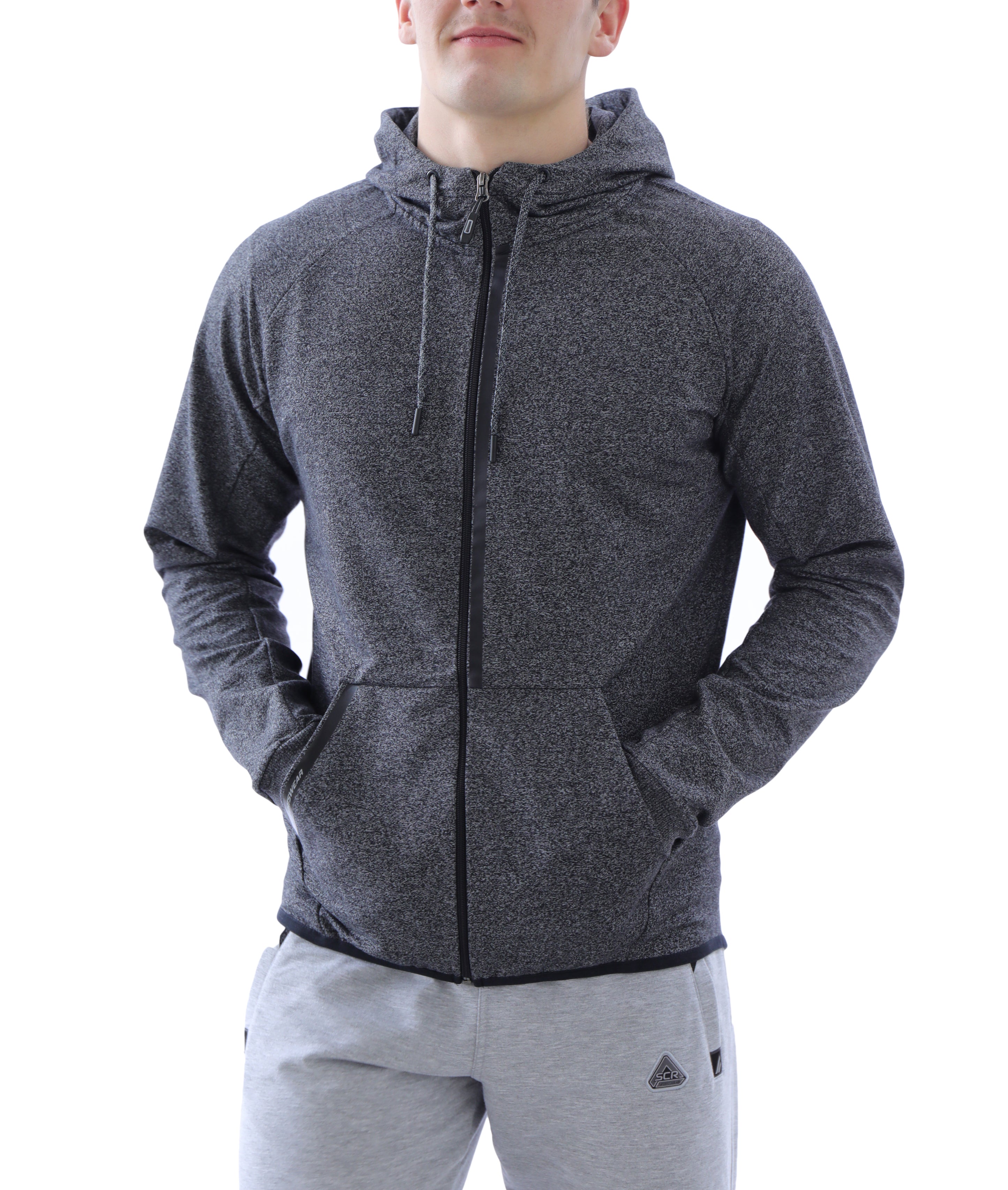 Mens Slim Fit Full-Zip Hooded Sweatshirt in Heather Grey - Image 11