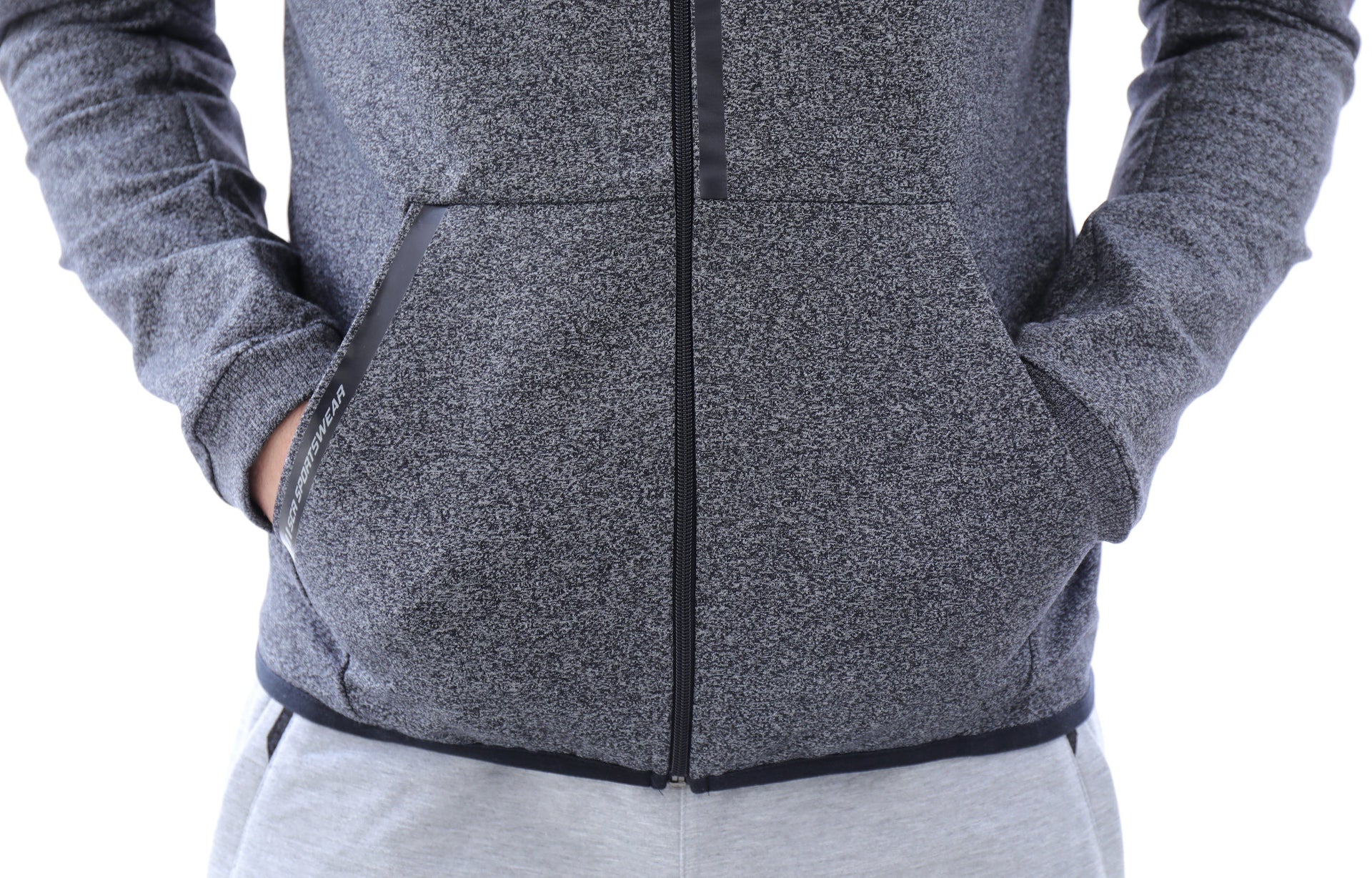 Mens Slim Fit Full-Zip Hooded Sweatshirt in Heather Grey - Image 15