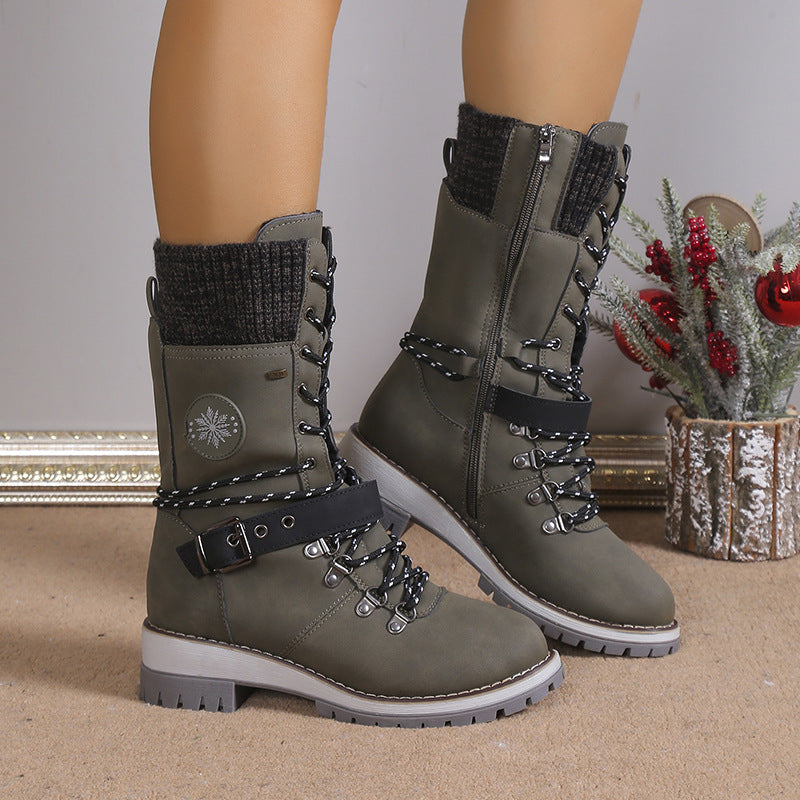 Women's High-Top Fur-Lined Snow Boots with Buckle Strap - Image 10