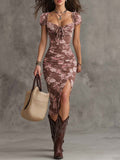Green Floral Puff Sleeve Ruched Maxi Dress with Side Split - Image 6